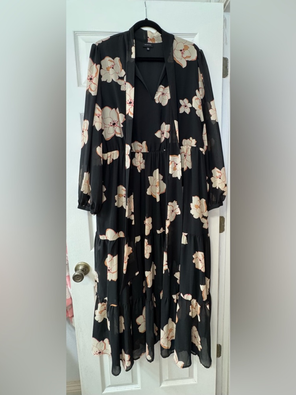 Who What Wear Black Maxi Dress with Cream Floral Print